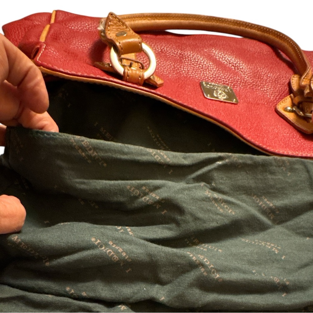 Red and Tan Leather Structured Shoulder Bag with Handles - Picture 10 of 13